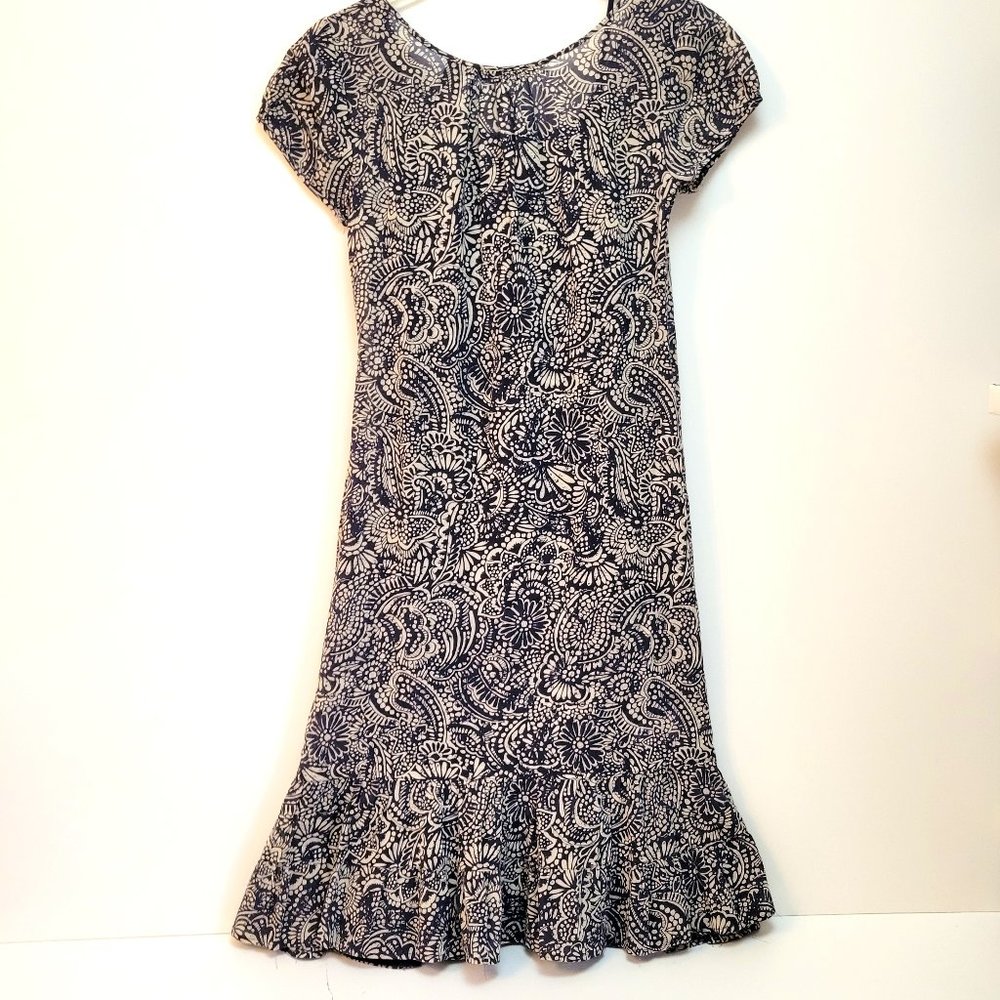 Eddie Bauer Blue Paisley Floral Batik Print Peasant Dress - Picture 5 of 6